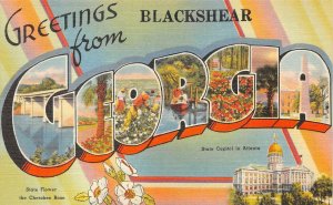 GREETINGS FROM BLACKSHEAR GEORGIA TICHNOR LARGE LETTER POSTCARD (1940s)