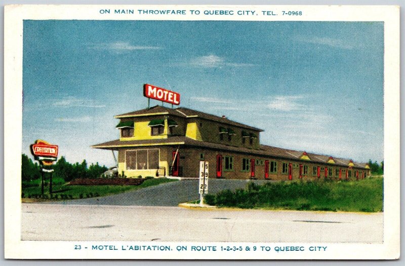 Vtg Quebec City Canada Motel L'Abitation Chrome View Postcard