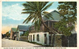 Vintage Postcard 1920's Oldest House in US St. Francis St. Augustine Florida FL