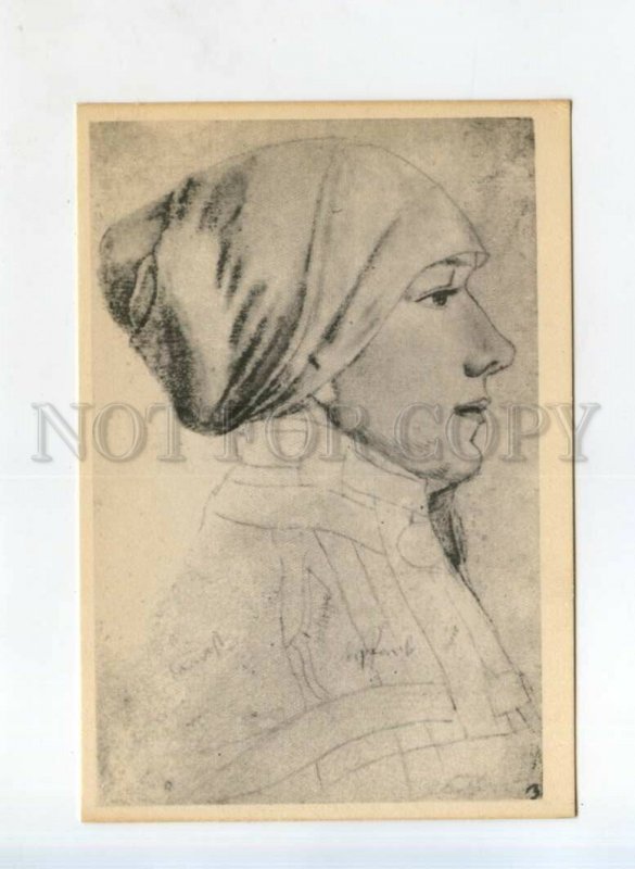 526165 USSR 1959 year Hans Holbein female head edition 35000 IZOGIZ postcard