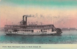 Ferry Boat,On The Mississippi River,Davenport IA to Rock Island,IL,Old Post Card