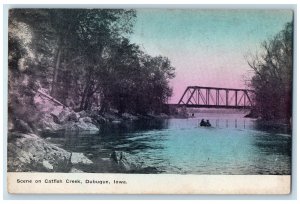 c1910's Scene On Catfish Creek Sailboat Bridge Dubuque Iowa IA Antique Postcard 