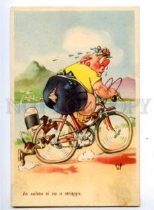 3149488 COMIC PIN-UP Fat Woman on Bicycle FITNESS vintage PC