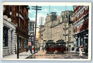 1920 Ottawa Canada Postcard Sparks Street Russell Hotel Streetcar Building Road