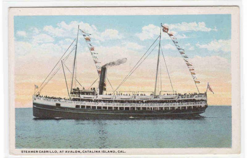 Steamer Cabrillo Avalon Catalina Island California 1920c postcard