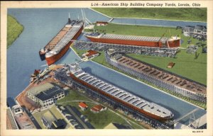 Lorain OH Ohio American Ship Bldg CO Yards Aerial c1930-50s Vintage Postcard