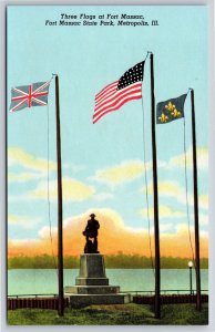 Metropolis Illinois~Fort Massac State Park~Waterfront 3 Flags~Monument~1945 PC