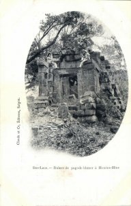 PC CPA LAOS INDOCHINA BAS LAOS RUINES DE PAGODE KHMER (b23396)