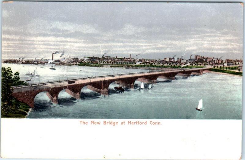 HARTFORD, Connecticut  CT    NEW BRIDGE   ca 1900s  UDB  Polychrome Postcard 