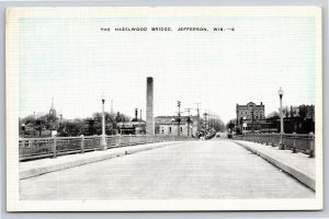 Jefferson Wisconsin~Hazelwood aka Racine St Bridge~Blue Sky~1951 Linen Postcard