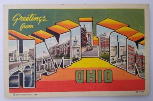 Greetings From Hamilton Ohio Large Big Letter Linen Postcard Curt Teich Unused