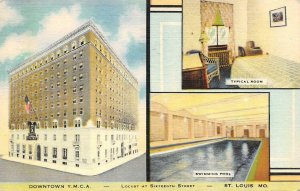 ST LOUIS, Missouri MO   YMCA HOTEL~ROOM~POOL  Roadside  1941 Linen Postcard