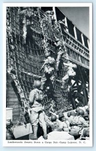 CAMP LEJEUNE, North Carolina NC ~ Marines LEATHERNECKS CARGO NET c1940s Postcard