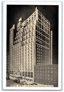 1940 Hotel Abbey 51st Street East Of Broadway Night View New York NY Postcard