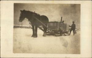 Horse Pulling Sleigh SAWED WOOD FOR SALE c1910 Real Photo Postcard