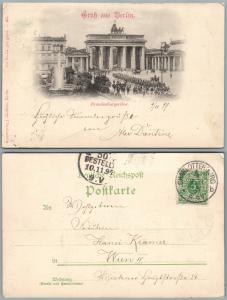 GRUSS AUS BERLIN GERMANY BRANDENBURGERTHOR 1897 ANTIQUE POSTCARD w/ STAMP