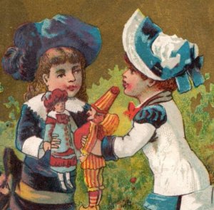 1880s Christmas Bazaar Toys & Fancy Goods Girls Playing With Dolls F112