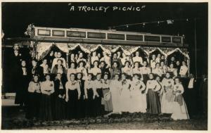 TROLLEY PICNIC ANTIQUE REAL PHOTO POSTCARD railroad railway RPPC