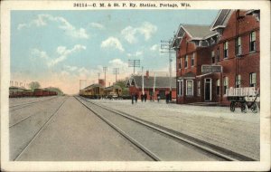 Portage Wisconsin WI C.M. & St. P. Railroad Train Station Depot Vintage Postcard