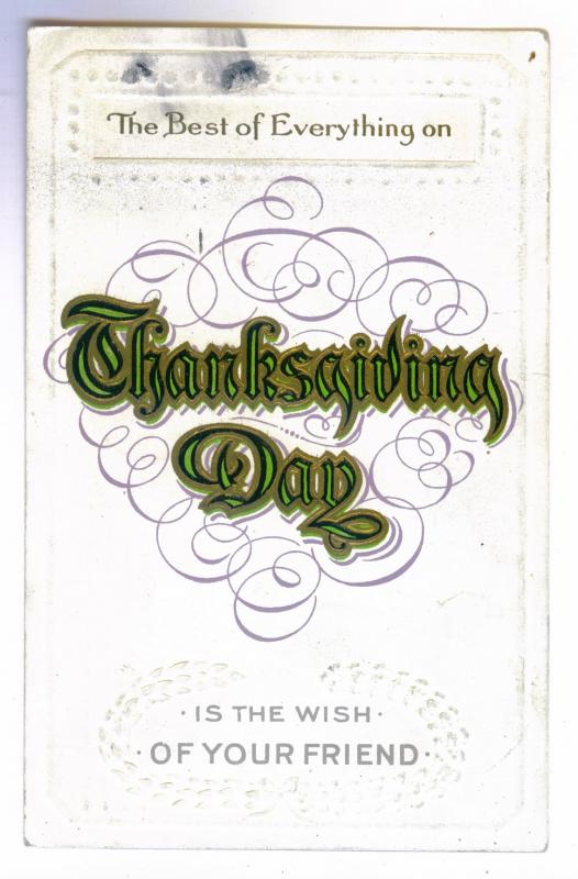 Hastings, Michigan local use Embossed 1912 Thanksgiving Postcard