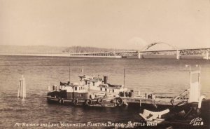 RPPC: Mt. Rainier & Lake WA Floating Bridge, Seattle, Mint, Ellis #1018 (PC1064)