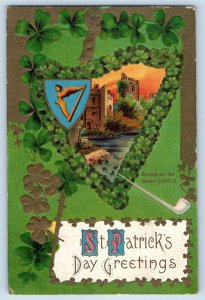 St. Patrick's Day Postcard Greetings Pipe Ruins Of An Irish Castle Berea OH 1915
