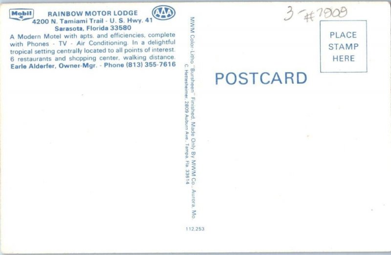 Rainbow Motor Lodge Sarasota Florida Multi-view Postcard