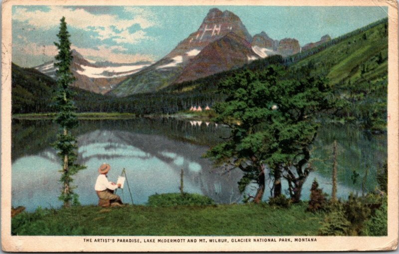 ARTIST PARADISE - LAKE MCDERMOTT Montana MT Glacier National Park Postcard PC