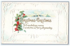 Christmas Postcard Greetings Holly Berries Embossed Freeland Pennsylvania 1915