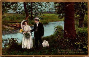 Romantic Couple Strolling By The Stream 1925