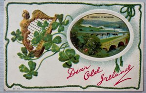 Vintage Victorian Postcard 1914 Dear Old Ireland - Harp & Shamrocks