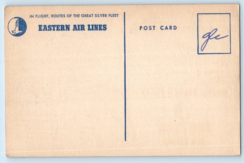 c1940 Great Silver Fleet Eastern Air Lines Map Line Course Flight Advertising