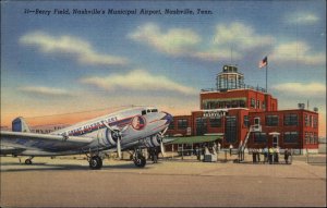 Nashville Tennessee TN Airport Airplane Linen 1930s-50s Linen Postcard