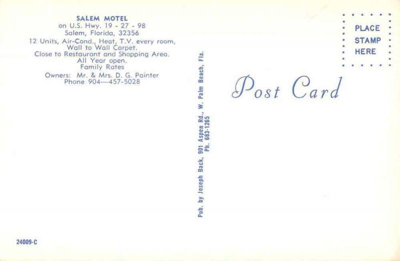 Salem Florida Salem Motel Vintage Postcard JA454568