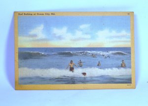 Vintage 1930s-1950s Linen Postcard Surf Bathing at Ocean City MD 5 3/8 X 3 7/16
