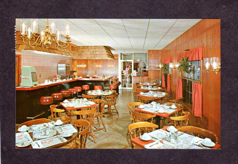 NY Red Bull Motor Inn Motel  Poughkeepsie New York Postcard Restaurant Interior