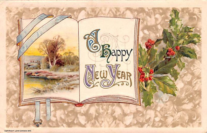 A Happy New Year Book and Holly 1913 