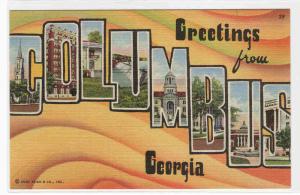 Columbus Georgia Large Letter linen postcard