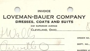 1938 LOVEMAN-BAUER CO. CLEVELAND OH DRESSES COATS SUITS BILLHEAD INVOICE Z1074