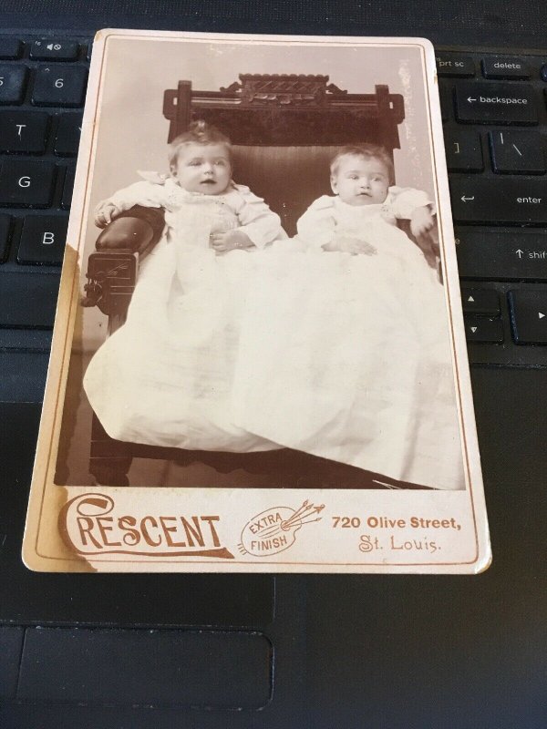 Antique Cabinet Card Photo -  Baby and Baby (2 babies)Crescent Studio , St Louis