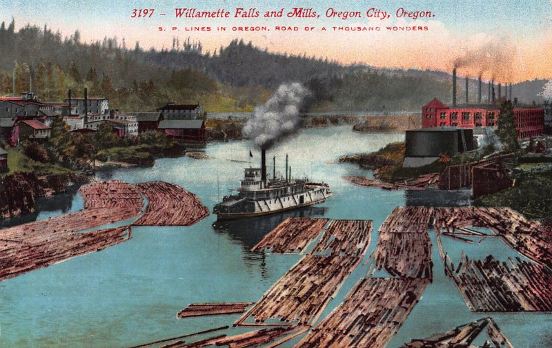 Willamette Falls and Mills, Oregon City, Oregon, early postcard, unused 