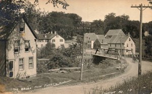 Union ME The Bridge From Fossett's Hill Downtown, Real Photo Postcard