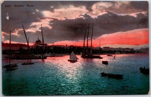 Boats And Ships Sunset 1910 Guera Sea Navigation Postcard