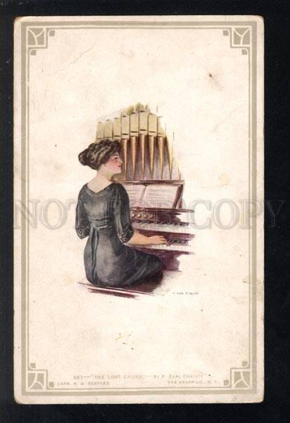 032623 Lady near PIANO. By Earl CHRISTY Vintage PC KNAPP