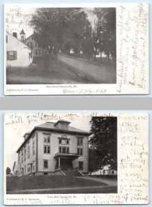 2 Postcards SANGERVILLE, Maine ME ~ Town Hall & MAIN STREET Scene 1906 UDB
