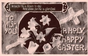 Vintage Postcard 1909 To Wish You A Holy Happy Easter Flowers Lilies Greetings