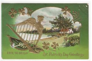 St Patricks Day Harp Cottage Ireland Irish 1910 postcard