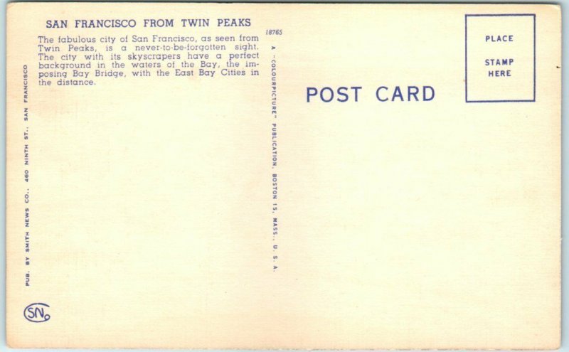 Postcard - San Francisco from Twin Peaks 