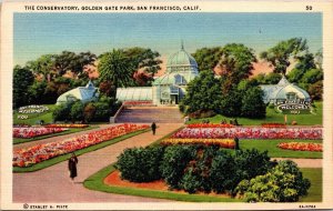 Historic Conservatory Golden Gate Park San Francisco California Linen Postcard 