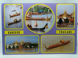 The Royal Barge in a River Procession Bangkok Thailand Vintage Postcard